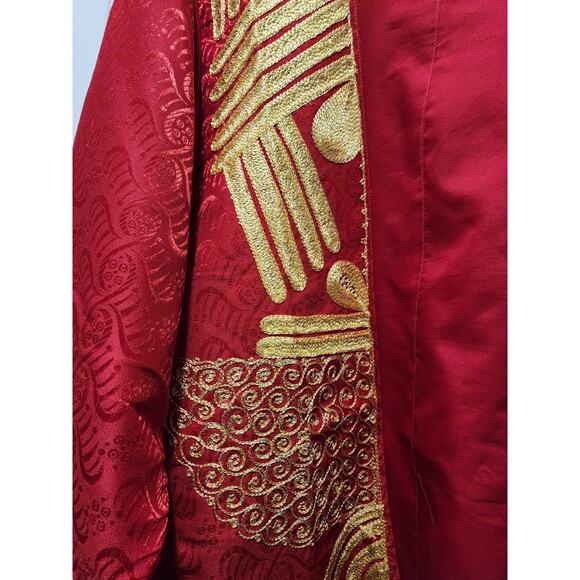 Vtg. Rainbow Dashiki Coat Jacket Red Gold Embroidery Long Sleeve One Size Unisex - Picture 6 of 11